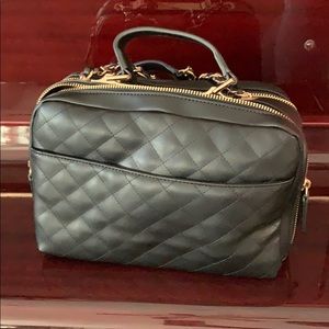 Black faux leather quilted crossbody bag